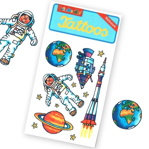 Weltraum Klebetattoos für Kinder, 1&nbsp;Tattoo-Karte, 10,5cm x 5,5cm