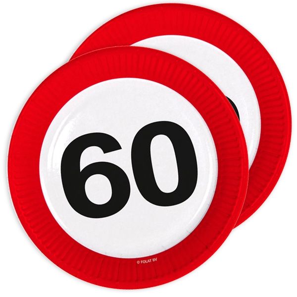 60th Birthday Traffic Sign Paper Plates - 8 pieces