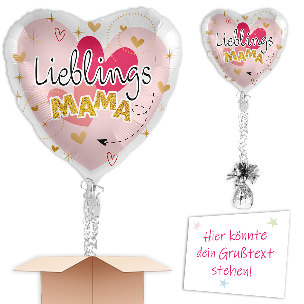 Lieblings Mama Heliumballon mit Schmuckband,Gewicht, Karte, Geschenk