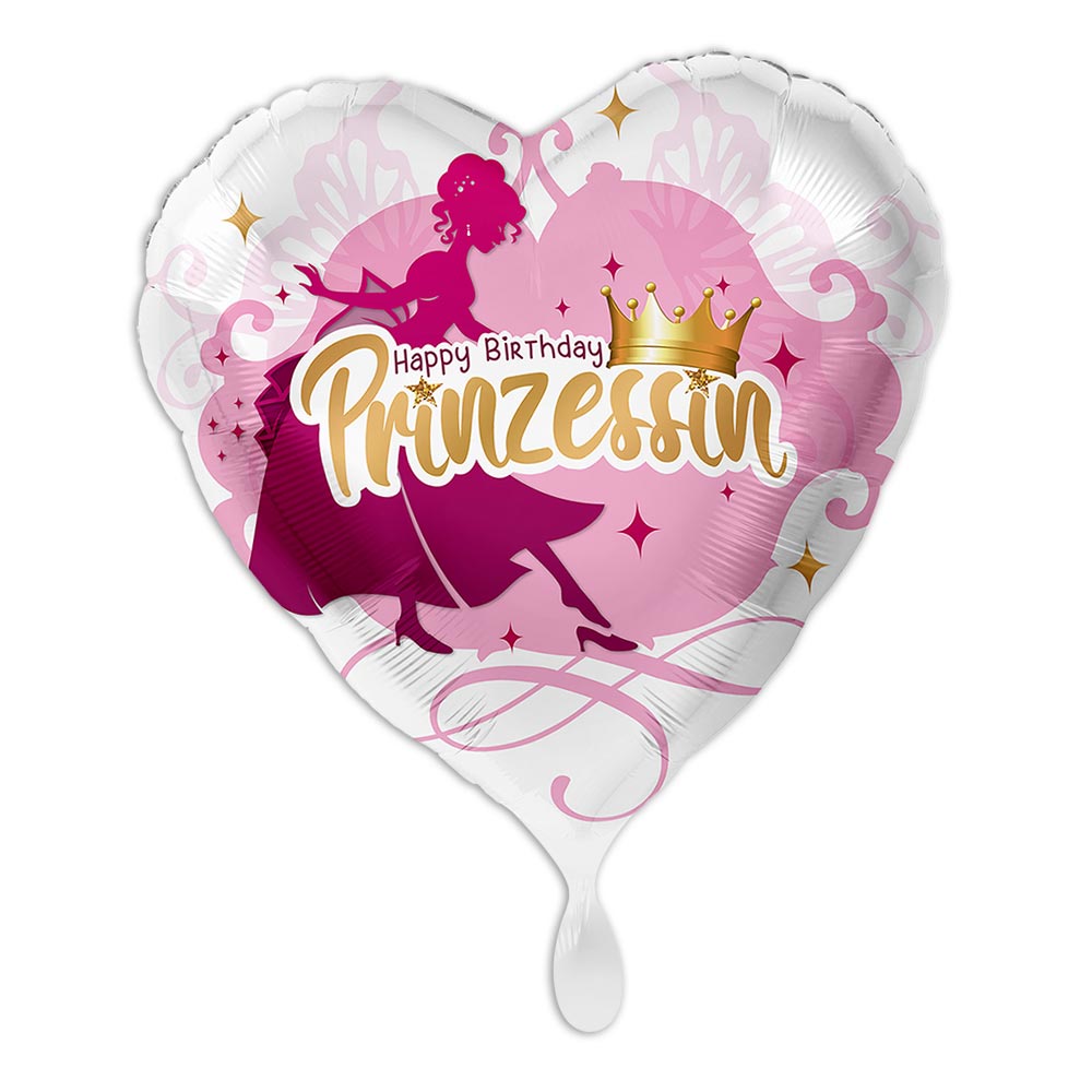"Happy Birthday Prinzessin", Herz weiß-pink Ø 35cm