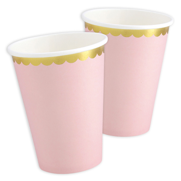 Becher, rosa mit Goldrand, 6er,  220ml