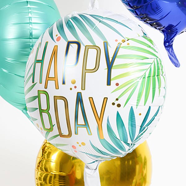 Happy Birthday Folienballon mit Palmen-Motiv, Ø 35cm