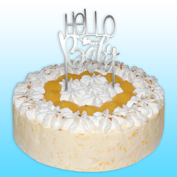 Spiegelnder Cake Topper "Hello Baby", 8,5cm x 15cm