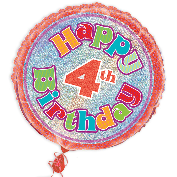 Happy 4th Birthday Geschenkballon, prismatisch glitzernd, Ø 35cm