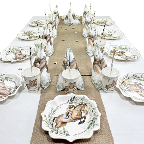Tischdeko Set mit Pferdemotiv, bis 10 Gäste, 77-teilig