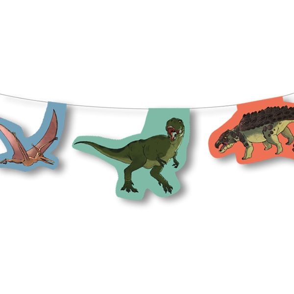Dinosaurier Motiv-Girlande für Dinoparty aus Pappe, 3,5 m, 1 Stück
