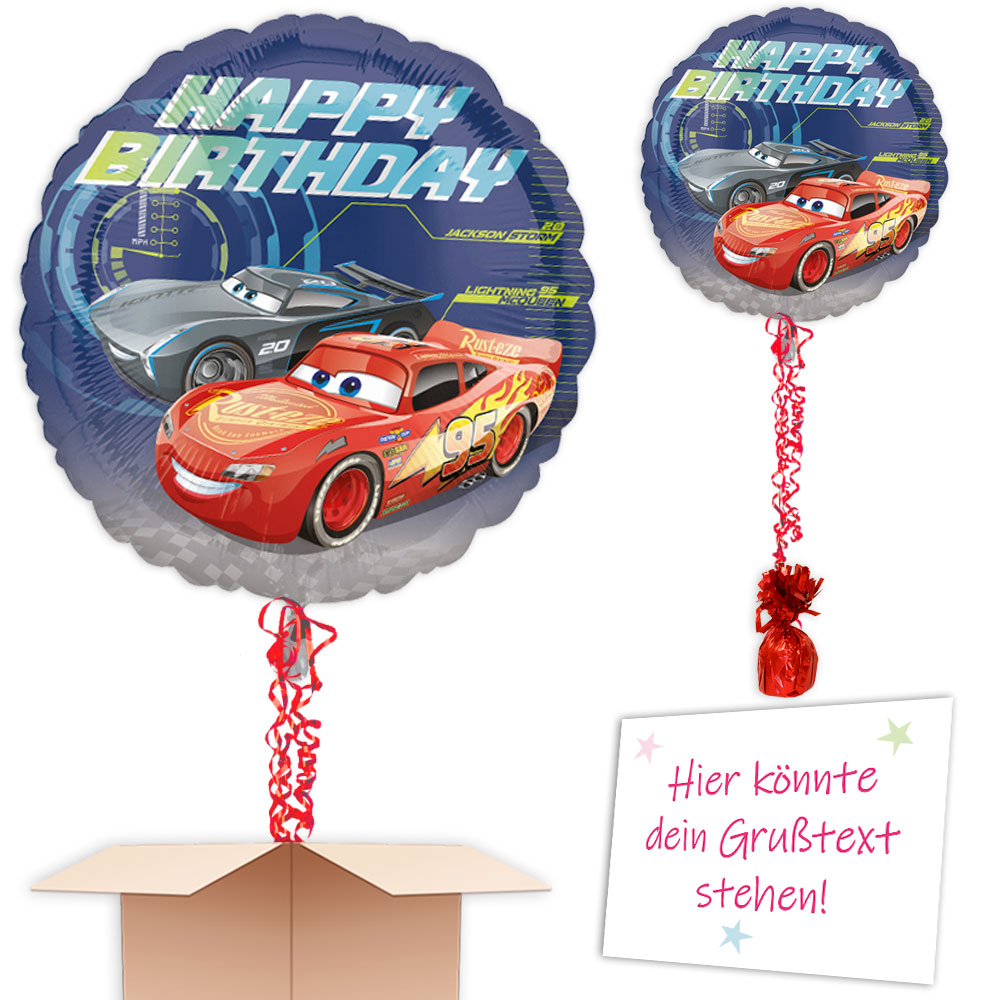 "Happy Birthday Cars", Folienballon inkl. Helium, Bänder, Gewicht