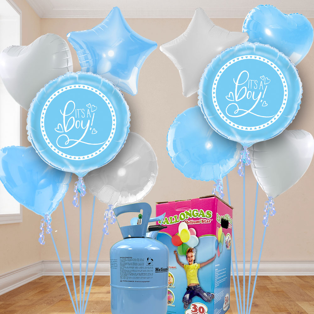 I'ts a Boy Baby Shower Heliumballon Set mit 10 Folienballons inkl. Heliumgas