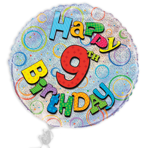 Termin u. Wunschadresse, Happy 9th Birthday Geschenkballon, prismatisch glitzernd
