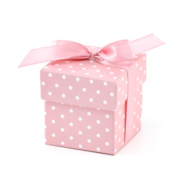 Rosa-weiß gepunktete Geschenkboxen im 10er Pack, 5,2cm x 5,2cm