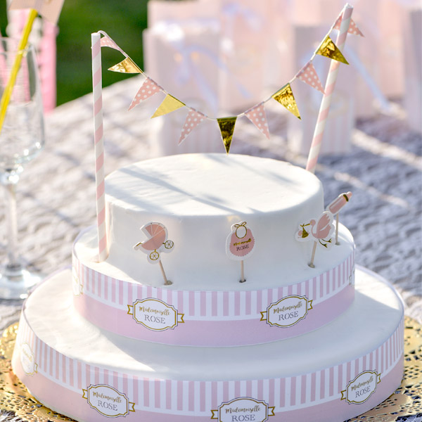 Baby Shower Tortendekoset in rosa, 6-teilig, Cake Topper, Picker & Banderole