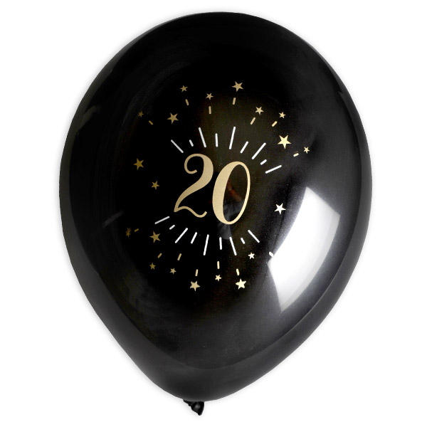 Luftballons "Zahl 20" in schwarz-gold, 8er Pack, Ø 23cm