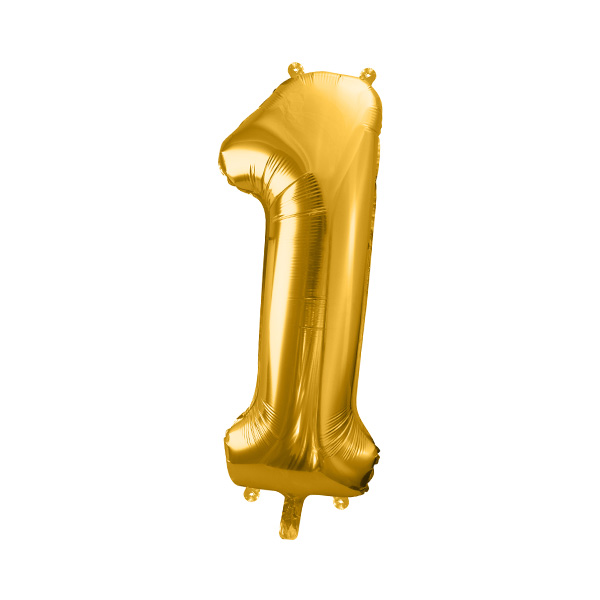 XXL Zahlenballon "1" zum 1. Geburtstag in gold, 86cm hoch