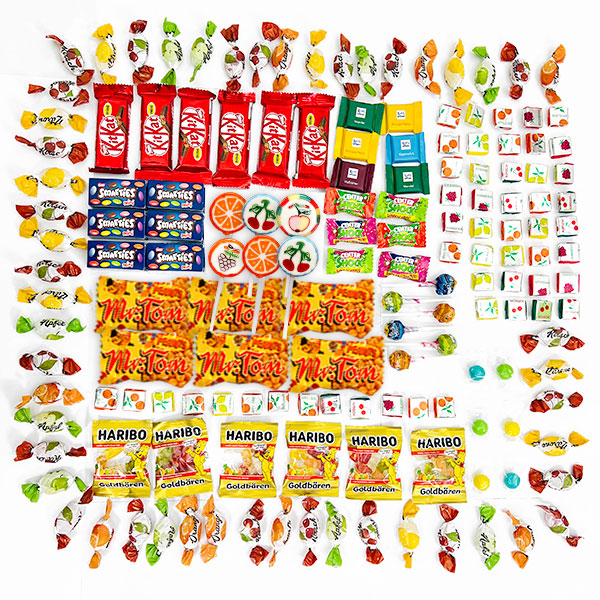 Großes Süßigkeitenset, 11 verschiedenen Naschereien, 154 Teile, ca. 930g