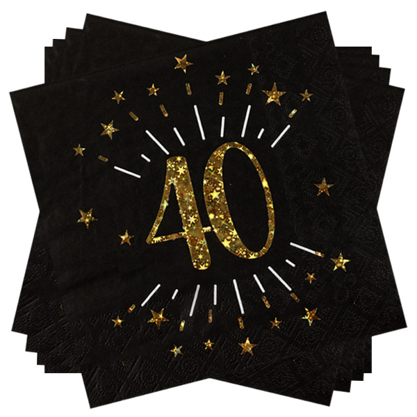 Basicset zum 40. Geburtstag in schwarz-gold glitzernd, 31-teilig für 10 Gäste