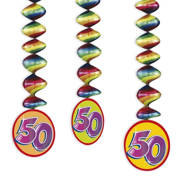 Rotor-Spiralen, Zahl "50", Regenbogen-Farben, 3 Stück
