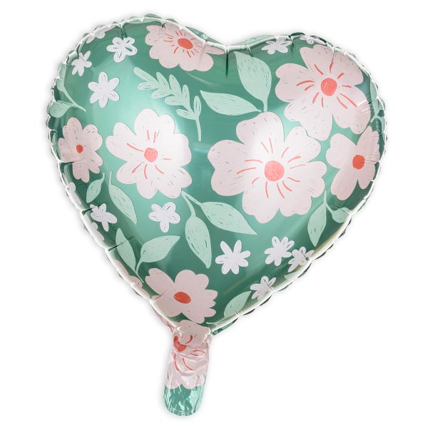 Herzballon mit Blumenmuster, 35cm, heliumgeeignet