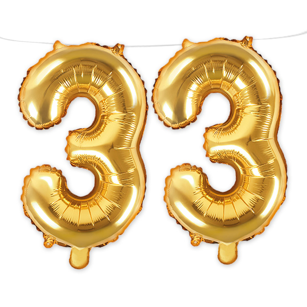 33. Geburtstag, Zahlenballon Set 2 x 3 in gold, 35cm hoch