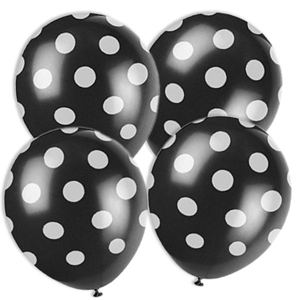 Latexballons schwarz+weiß.Punkte,6er,30cm