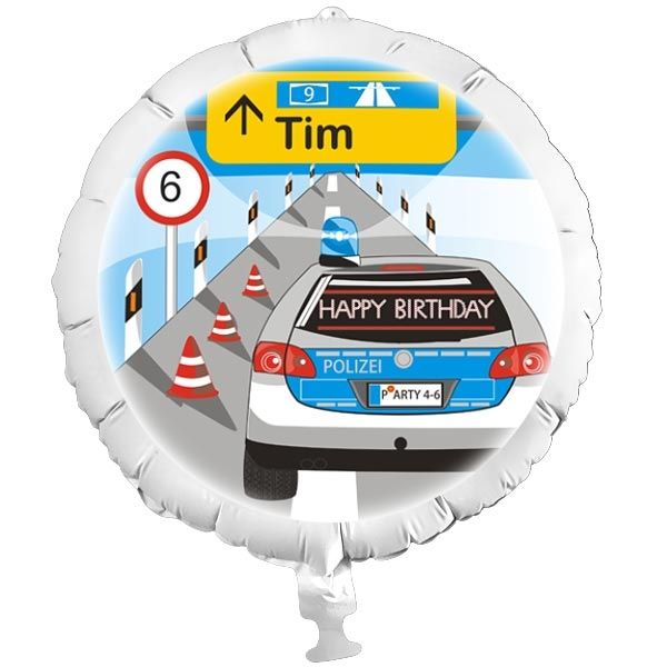 Polizei-Folienballon mit Polizeiauto, Heliumballon als Ballongeschenk für Kinder