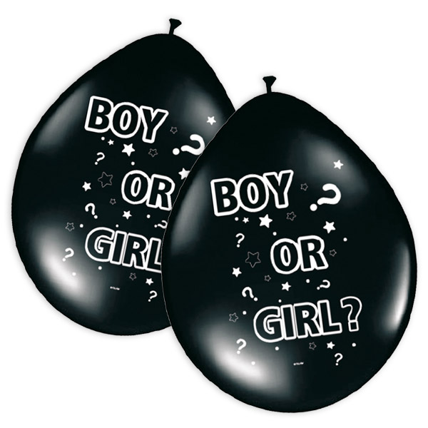 8 Latexballons "Boy or Girl" in schwarz, Ø 30cm zur Gender Reveal Party