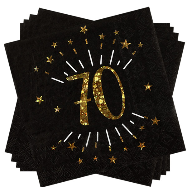Basicset zum 70. Geburtstag in schwarz-gold glitzernd, 31-teilig für 10 Gäste