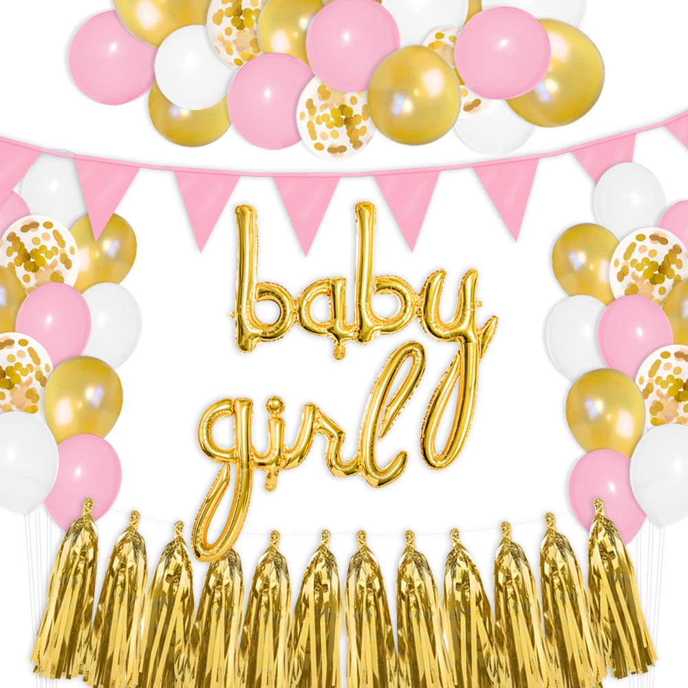 Baby Girl Rosa-Gold-Weiß Deko-Set Mädchen, Raumdeko