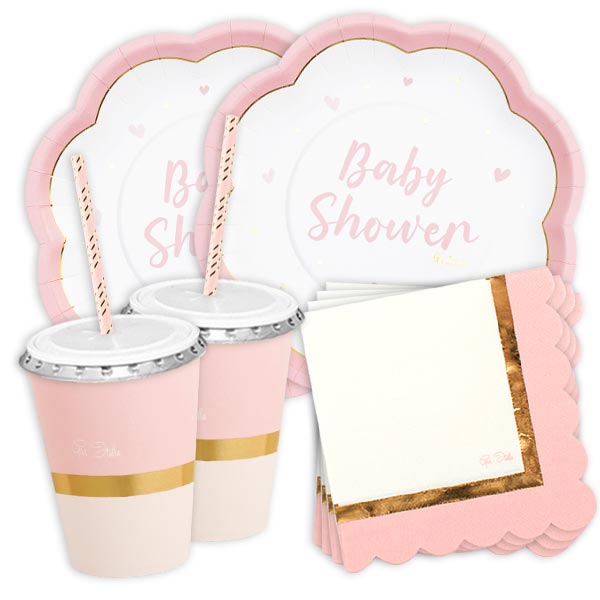 Basicset in rosa zur Baby Shower, 50-teilig