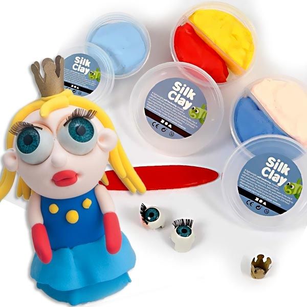 Silk Clay Modellierset - Prinzessin, Modelliermasse mit geschmeidiger Textur, 1 Krone, 2 Augen, Anleitung
