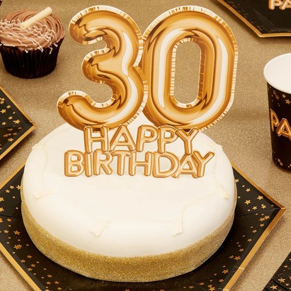 Cake Topper "30. Happy Birthday", Gold