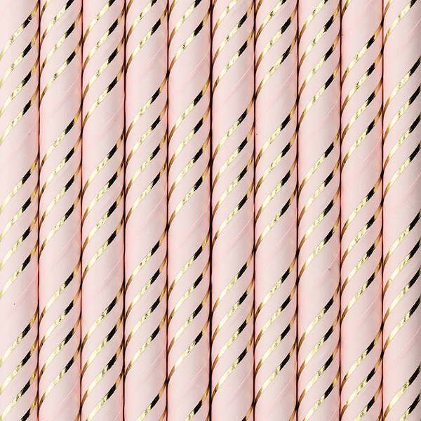 10 Papiertrinkhalme, rosa-gold gestreift, 19,5cm