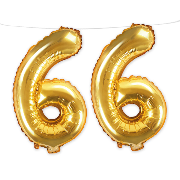 66. Geburtstag, Zahlenballon Set 2 x 6 in gold, 35cm hoch