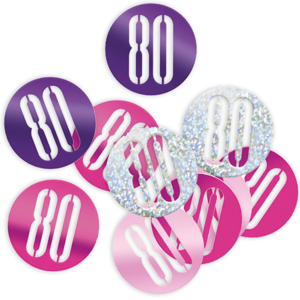 Happy Birthday Glitzerkonfetti, Zahl 80 pink-silbern