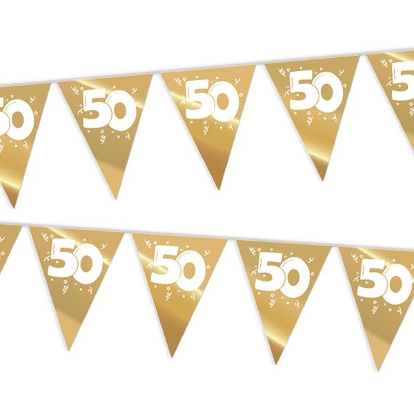 Wimpelkette, gold  Zahl "50", für Goldhochzeit/50. Geburtstag, 10m