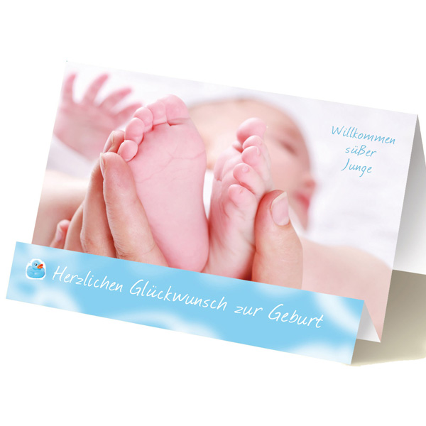 Glückwunschkarte zur Geburt eines Jungen, mit Extraknick, inkl. Umschlag