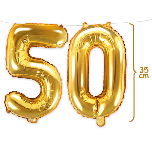 50. Geburtstag, Zahlenballon Set 5 & 0 in gold, 35cm hoch