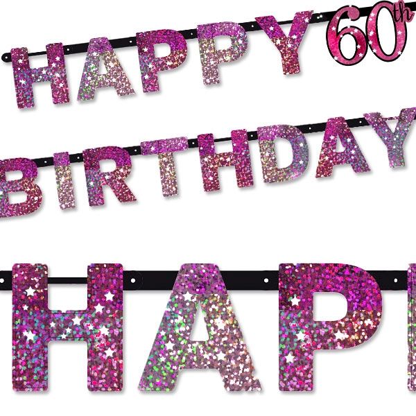 Buchstabenkette, Happy Birthday,Zahl 60, pink, 2,13m