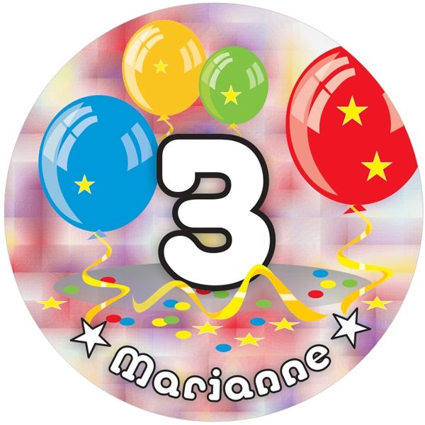 Ballon-Tortenaufleger 3. Geburtstag mit Name, Alter – rund, Z14