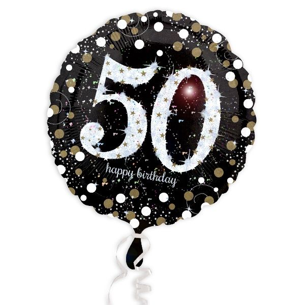 Glitzer-Folieballon, 35cm, für 50. Geburtstag Mann oder Frau