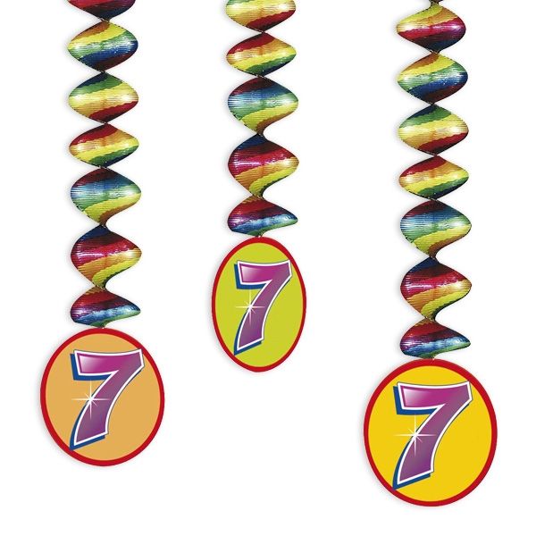 Rotor-Spiralen, Zahl "7", Regenbogen-Farben, 3 Stück