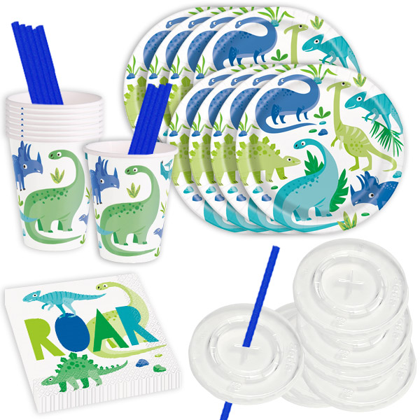 Dinosaurier Basicset, blau-grün, bis zu 8 Gäste, 52-teilig