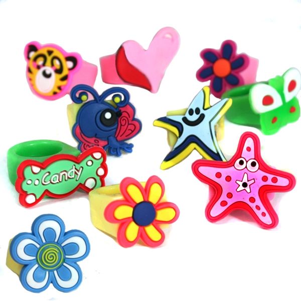 Modische Fingerringe, 10 Stück, 3×2cm, als Sterne, Blumen, Tiere Modische Fingerringe, 10 Stück, 3×2cm, als Sterne, Blumen, Tiere
