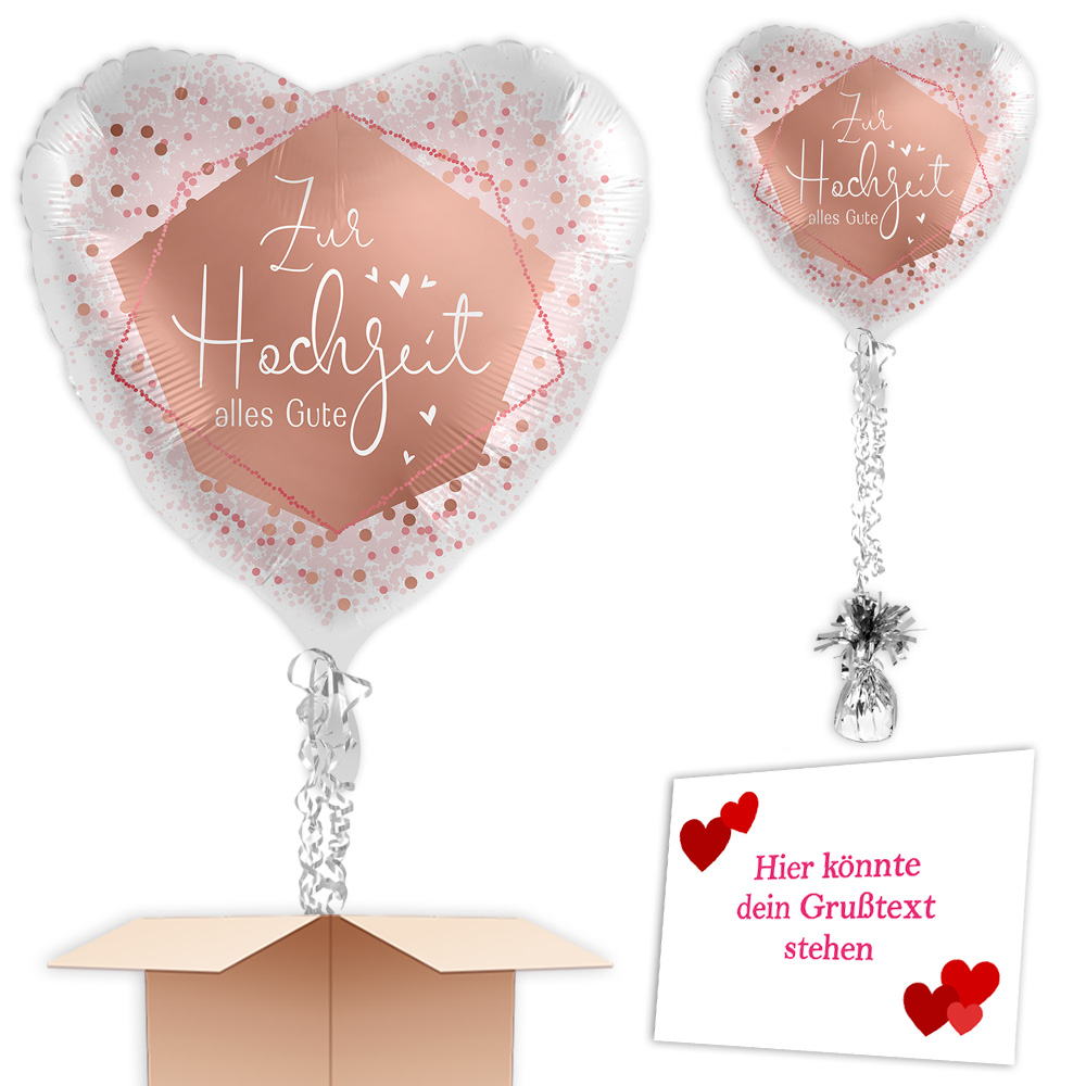 "Zur Hochzeit alles Gute" Helium Ballon verschicken, Herz 35 x 33cm