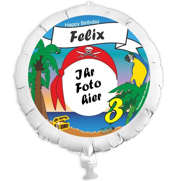 Geschenkballon mit Foto für Piratenparty u. Kindergeburtstag +Name