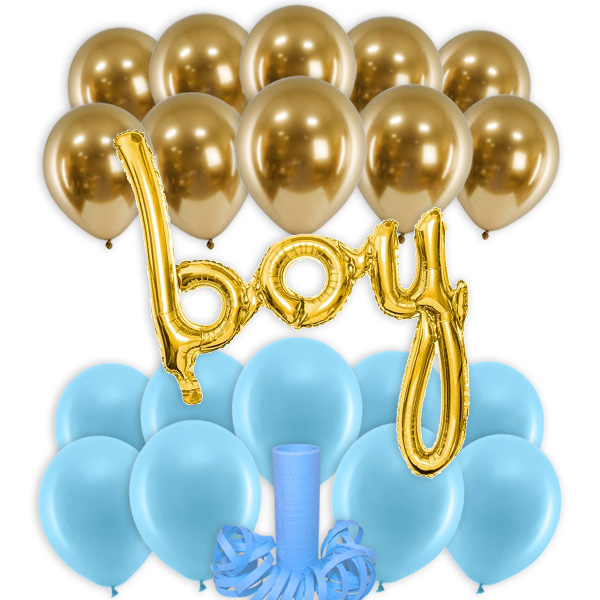 XL Raumdekoset Baby Boy Rosengirlande Blau-Gold, 22-tlg.