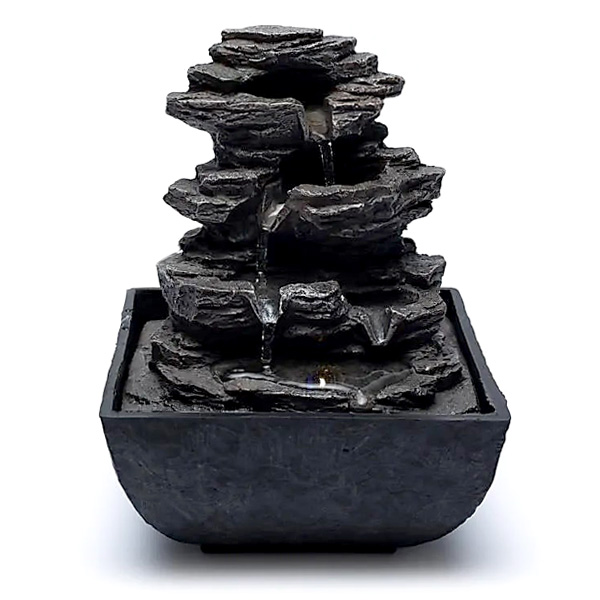 Tischbrunnen "Fels" aus Polyresin, mit warmweißer LED