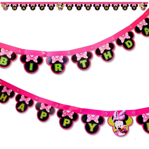 Minnie Buchstabenkette, 2m, Happy Birthday Partykette Minnie Mouse