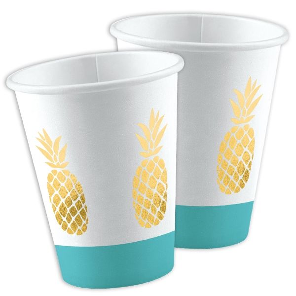 Ananas Sommerparty 8x Pappbecher, Vol. 250ml