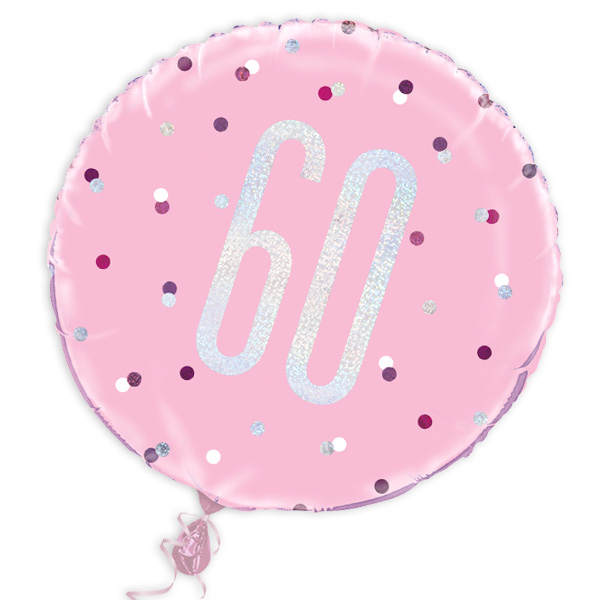 Folienballon rund mit 60, rosa, 35cm, für Helium