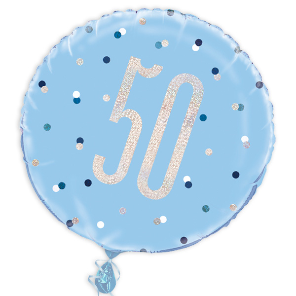 Folienballon rund mit Zahl 50, blau, 35cm, für Helium